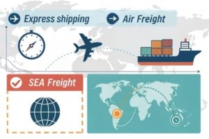 Comparison of international shipping methods: air, sea, express, and rail freight.