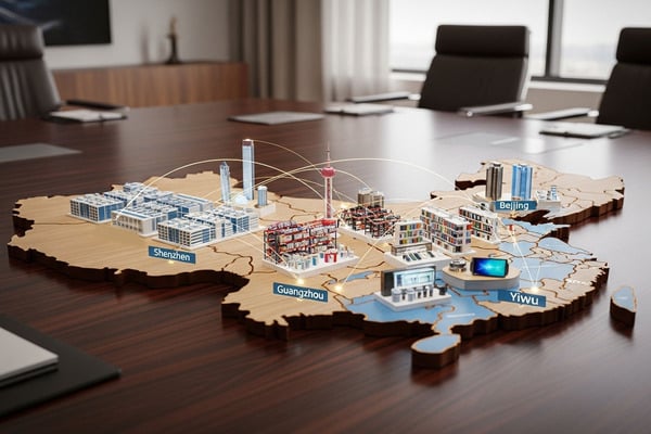 Map of China's four main electronics hubs