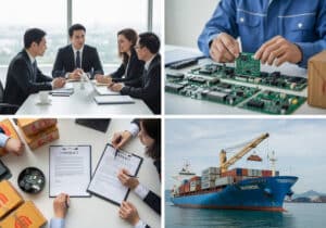 A 4-step process for sourcing electronics from China: negotiation, quality check, contracts, shipping.