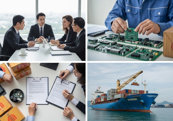 A simple infographic showing the four key steps of electronics sourcing from China