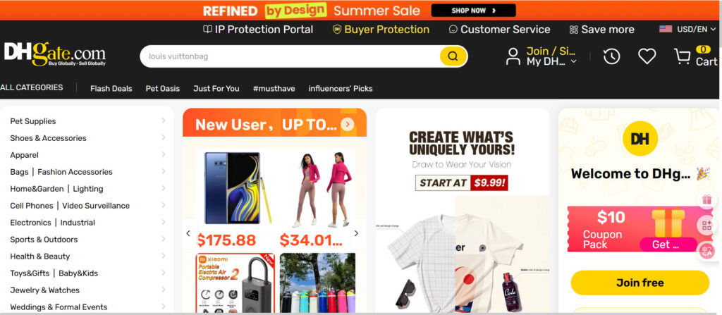 A screenshot showing the 1-piece ordering option and buyer protection guarantee on DHgate