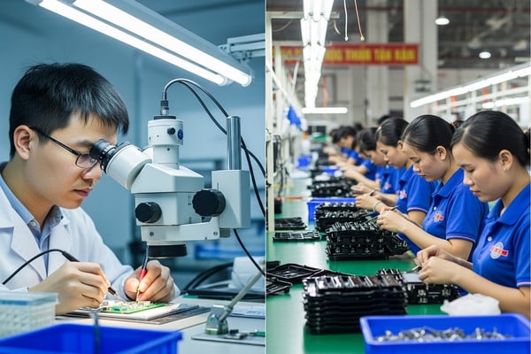 Bar chart comparing monthly factory wages in Vietnam vs Shenzhen in 2025