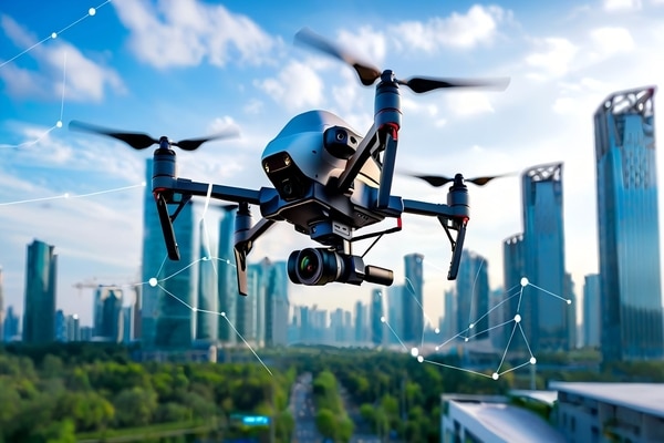 A professional quadcopter drone and a separate high-resolution imaging module