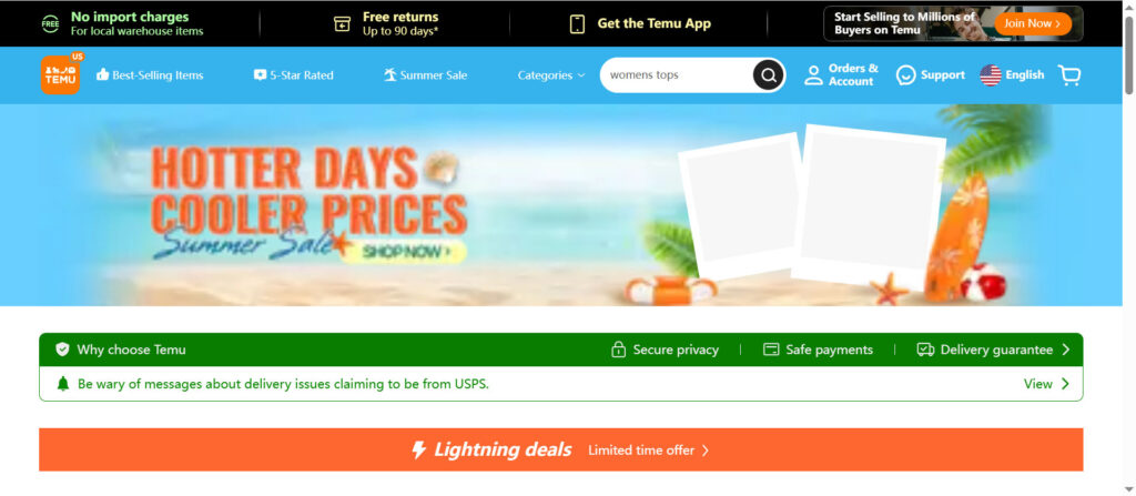 A screenshot showing Temu's interface with bulk pricing tiers visible for a product