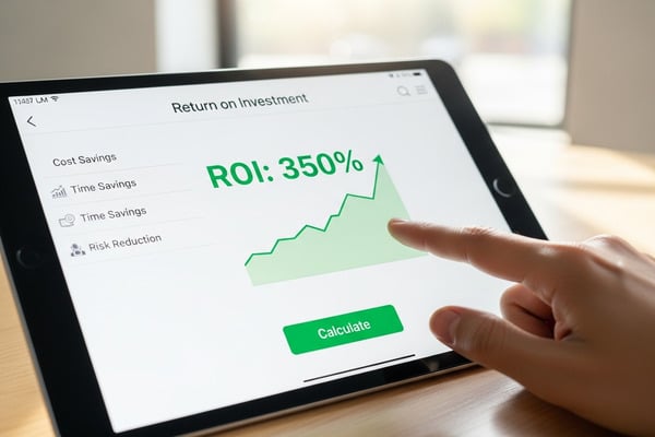 A simple visual formula: ROI = (Money Saved + Time Saved + Risk Avoided) / Agent Fee