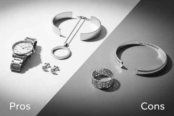 A simple table showing the good and bad sides of stainless steel jewelry