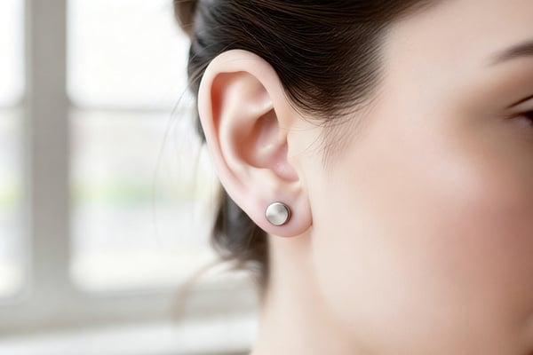A photo collage showing people with sensitive skin happily wearing stainless steel jewelry
