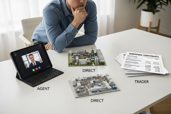 Comparison infographic for sourcing agent vs trading company vs factory